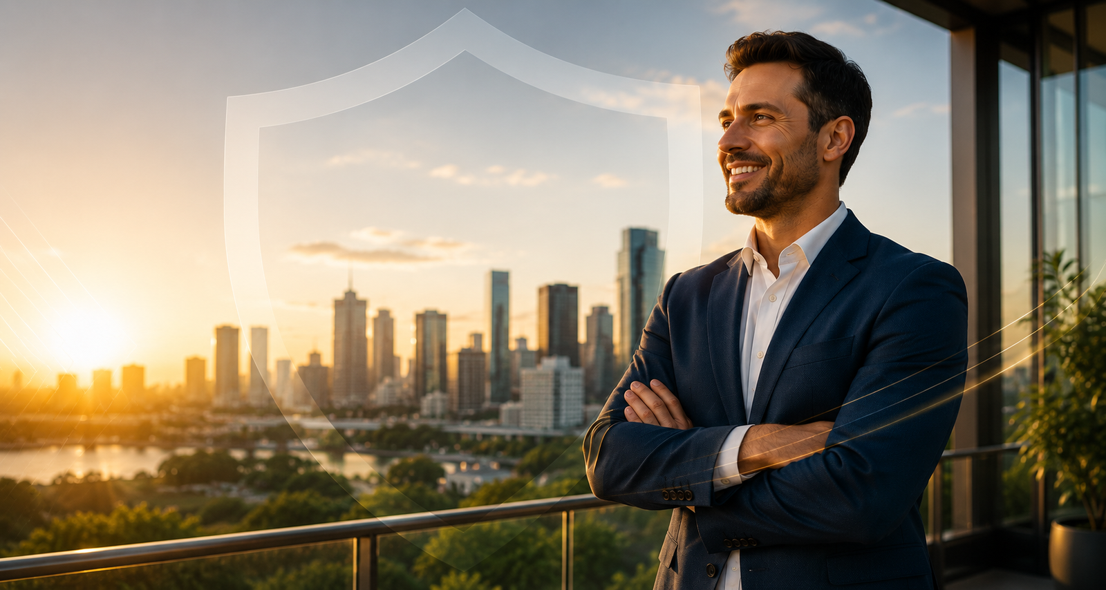 Profissional de seguros diante da cidade