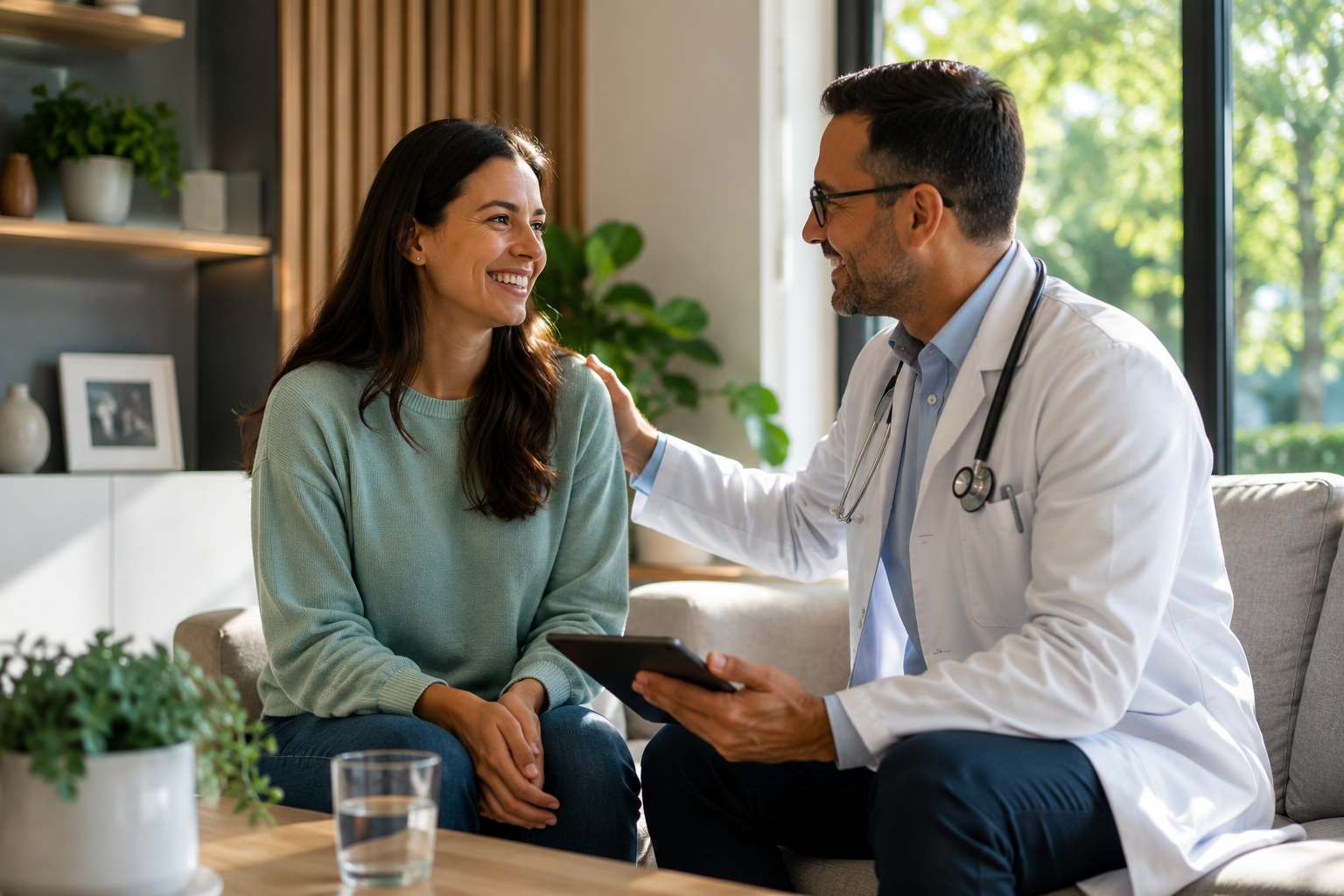Médico conversando com paciente durante atendimento